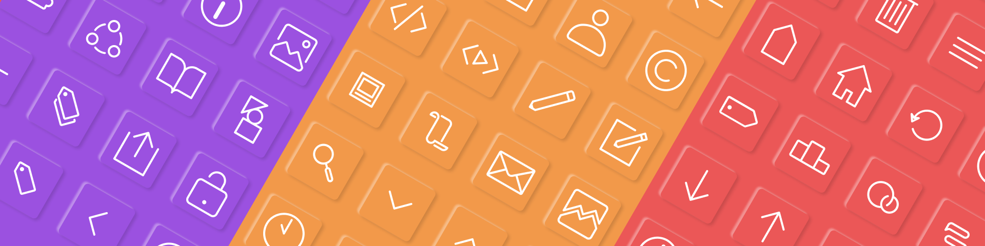 Pattern of UNI line icons over purple, orange and red bands