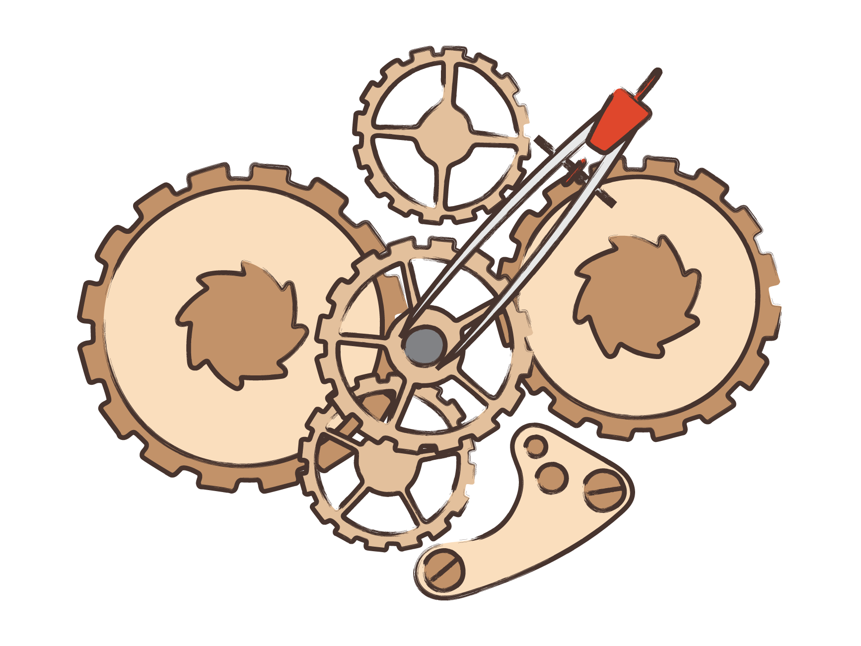 Interlocking gears with a drawing compass