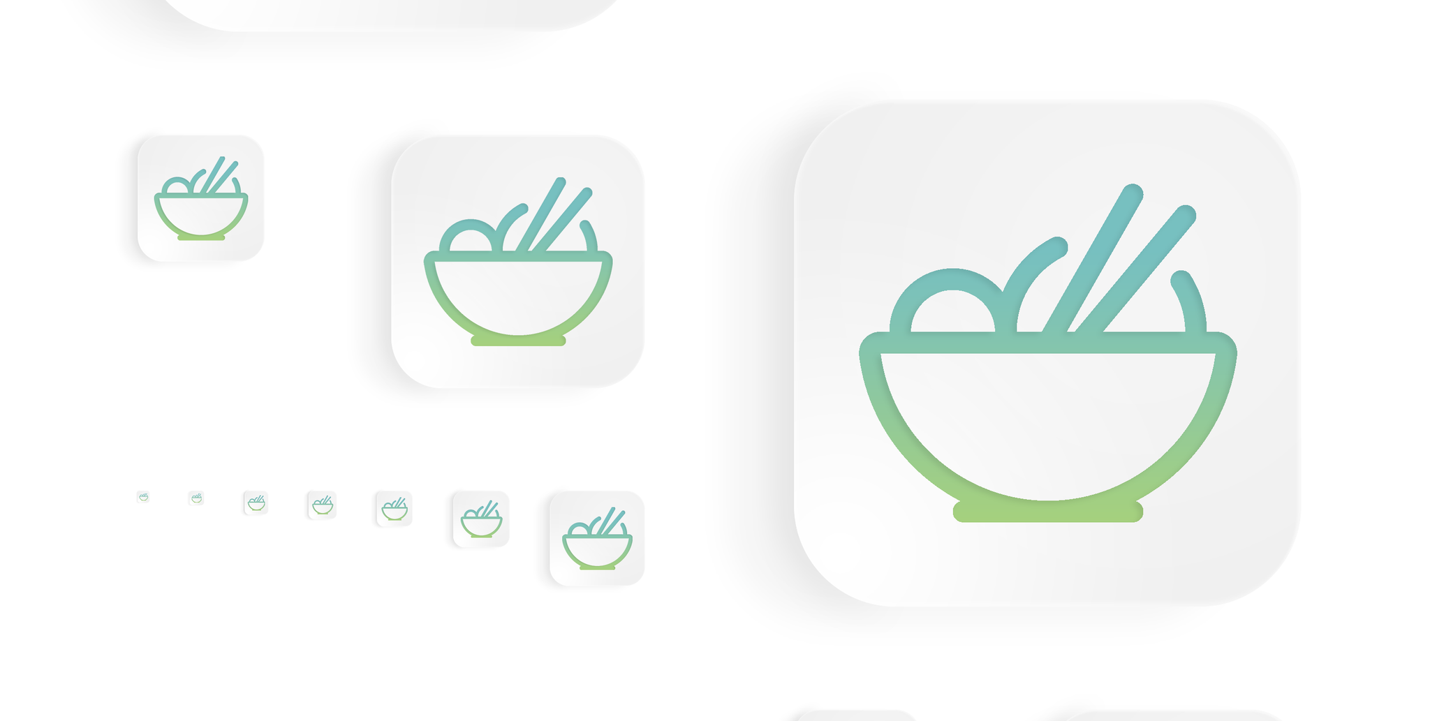 Bowl icon shown at several sizes, from a large tile down to tiny favicons