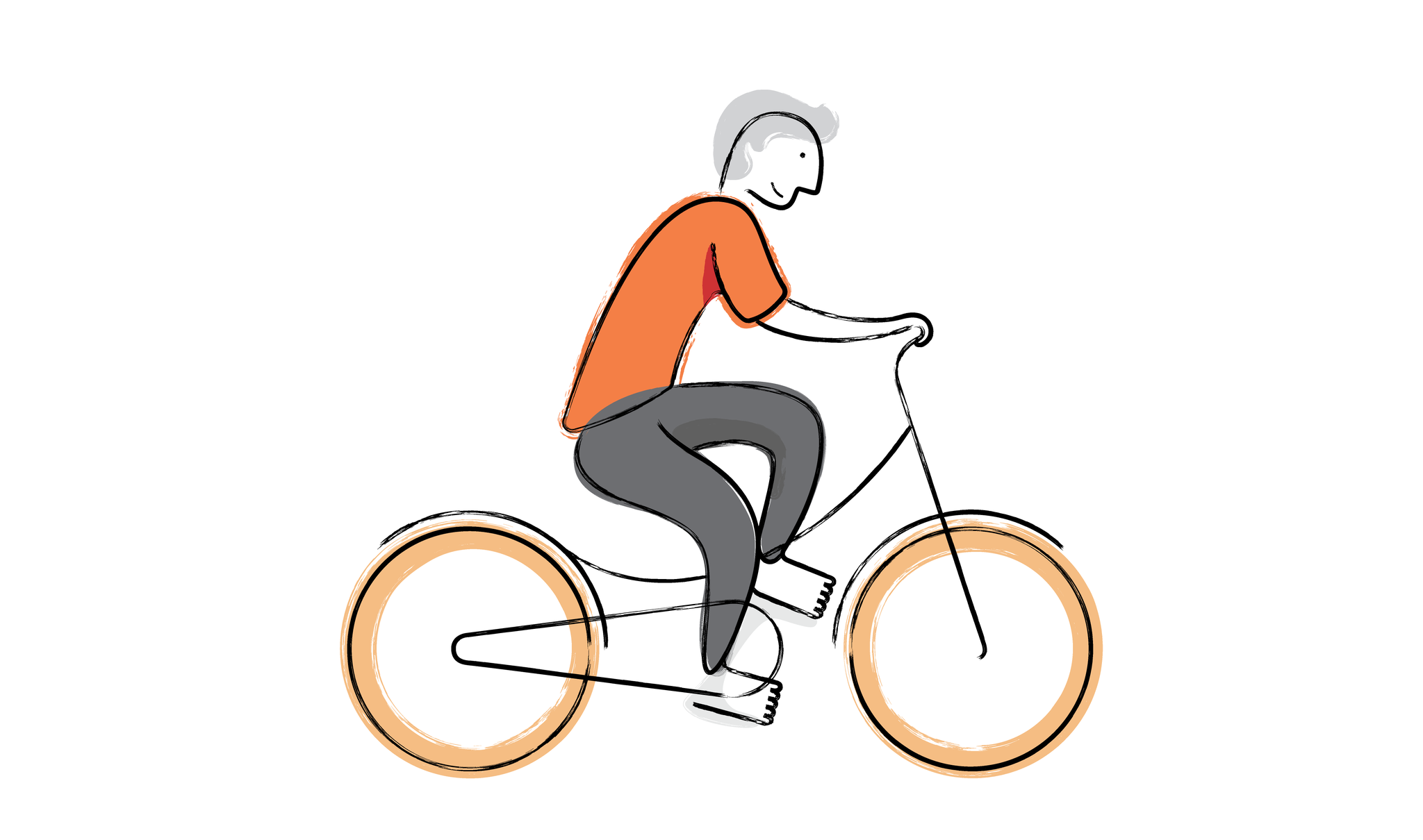 Cyclist redrawn with textured brush lines