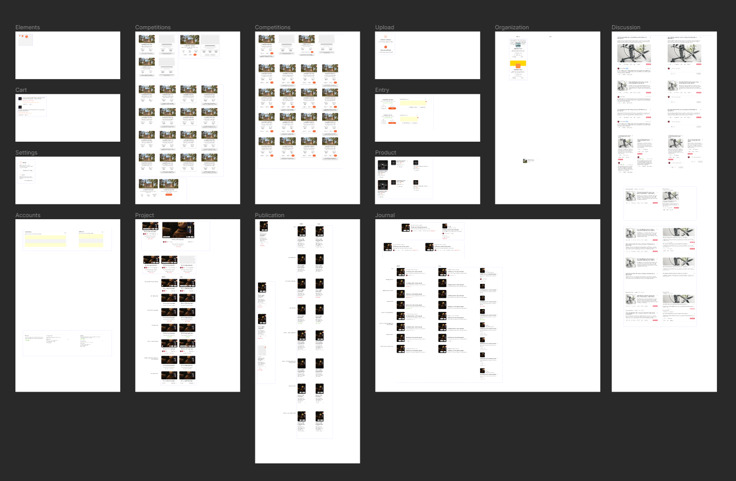 Card components for projects, competitions and discussions