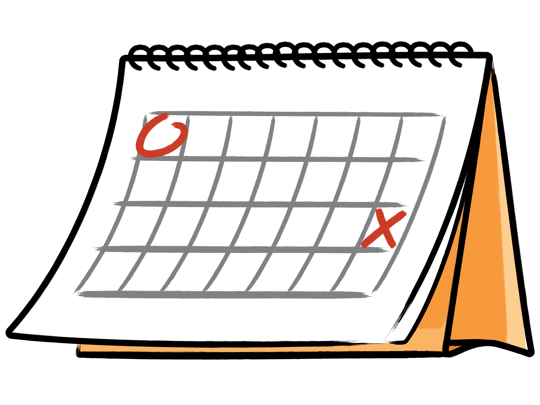 Calendar with a circled date and a crossed-out date