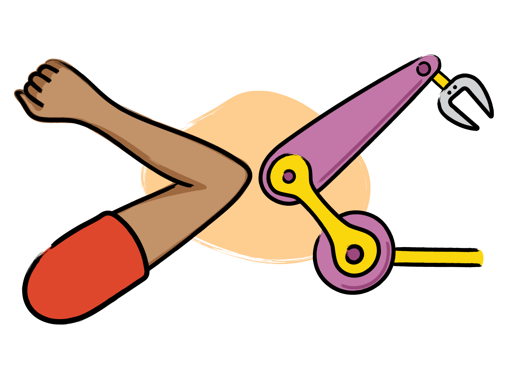 Human arm beside a robotic arm