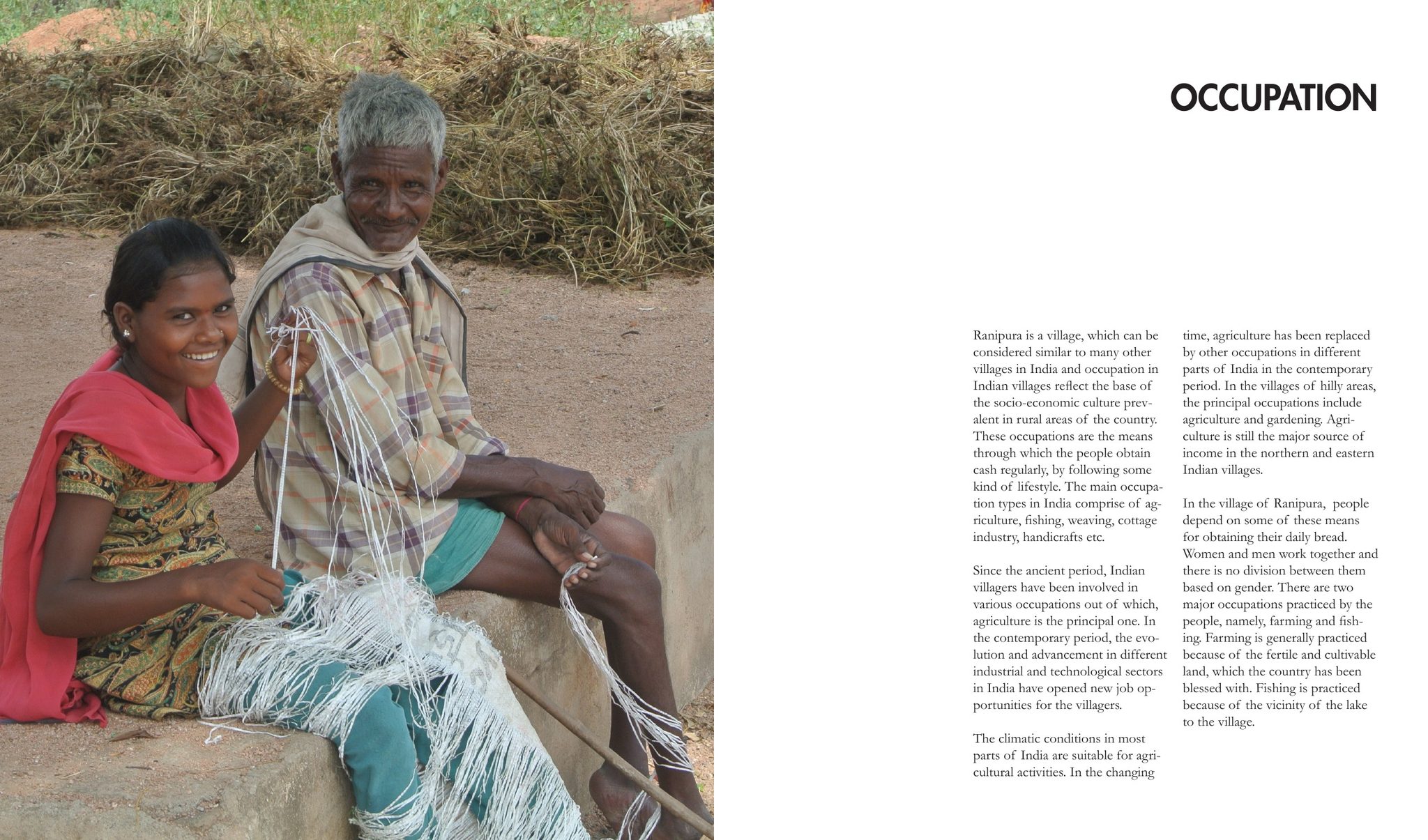 Occupation chapter opener: a woman and an elderly man weaving rope, beside the chapter introduction