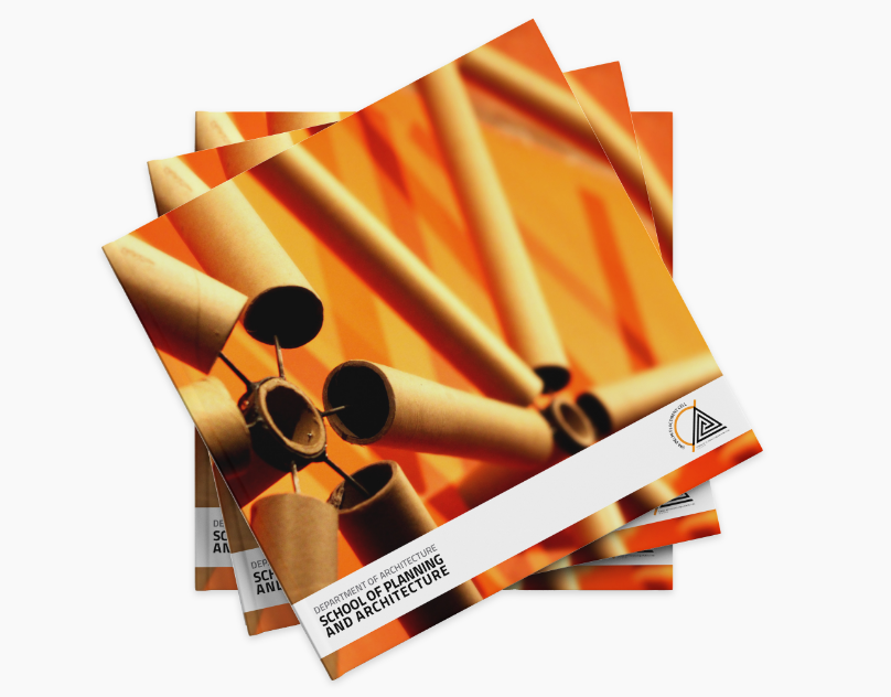 Stack of SPA Delhi placement brochures with an orange photographic cover