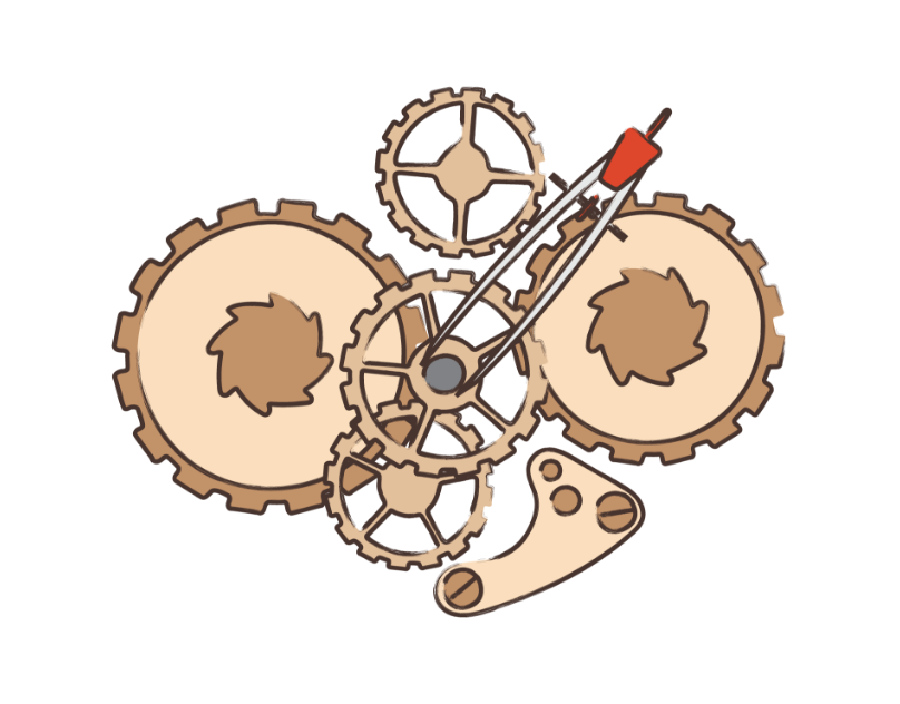Interlocking gears with a drawing compass